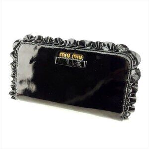 miumiu Wallet Purse Long Wallet Black Gold Woman Authentic Used